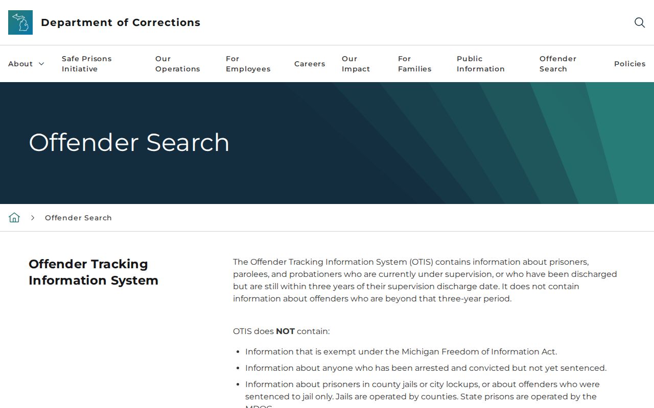 MDOC OTIS search for Mecosta County released inmates