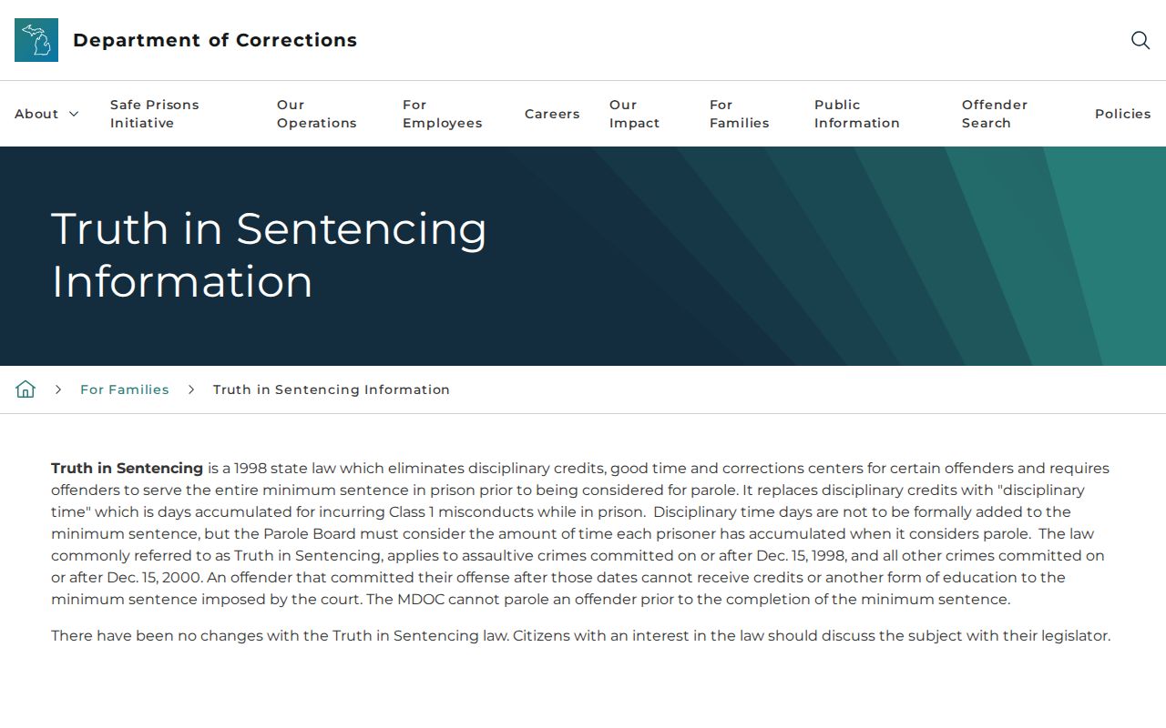 Michigan truth-in-sentencing rules for a Mecosta County release date
