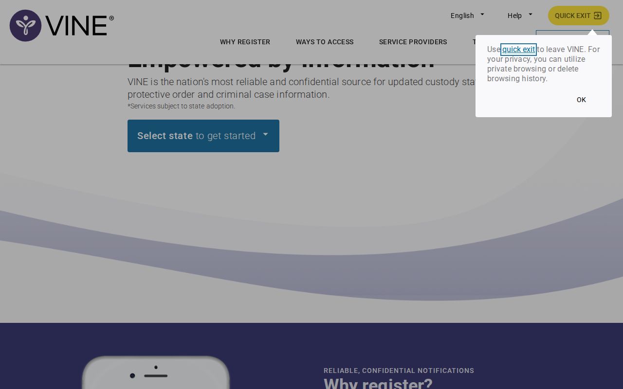 VINELink state selection for Michigan and Mecosta County inmate checks